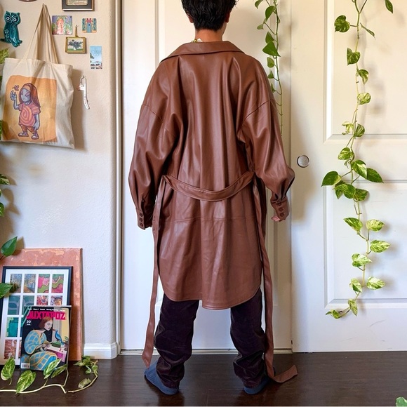 Plus Size Brown Pleather Coat - Picture 5 of 6